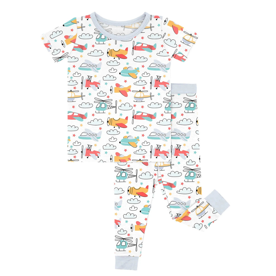 Airplanes And Helicopters Two Piece Short Sleeve Pajama Set - Zumbamboo
