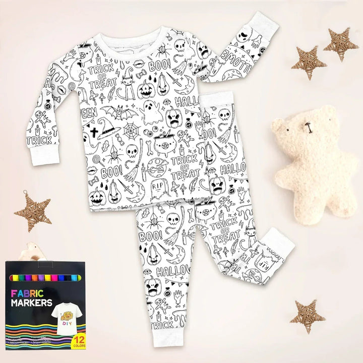 All Colorable For Halloween Two Piece Long Sleeve Pajama Set - Zumbamboo