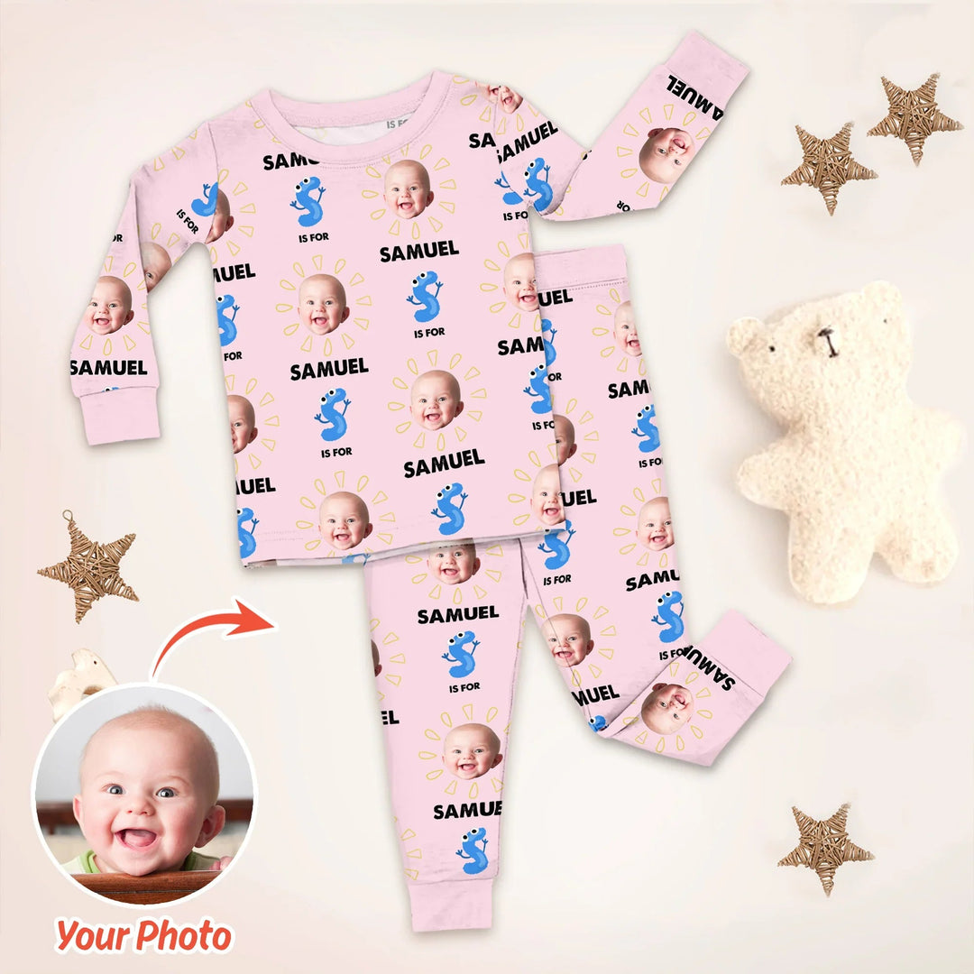 Alphabet Custom Face Baby Two Piece Long Sleeve Pajama Set , Alphabet Custom Face Baby Two Piece Long Sleeve Pajama Set - 12-18M