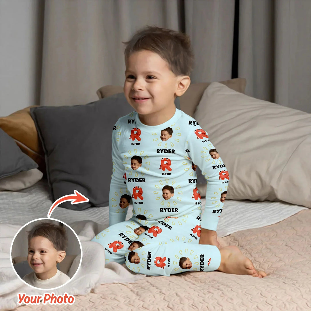 Alphabet Custom Face Baby Two Piece Long Sleeve Pajama Set , Alphabet Custom Face Baby Two Piece Long Sleeve Pajama Set - 12-18M