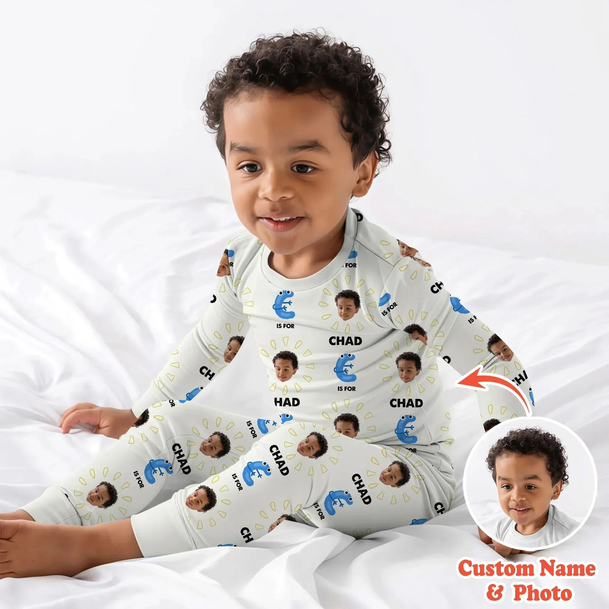 Alphabet Custom Face Baby Bamboo Two Piece Long Sleeve Pajama Set ...