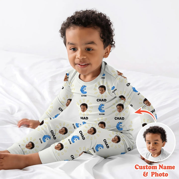 Alphabet Custom Face Baby Two Piece Long Sleeve Pajama Set , Alphabet Custom Face Baby Two Piece Long Sleeve Pajama Set - 12-18M