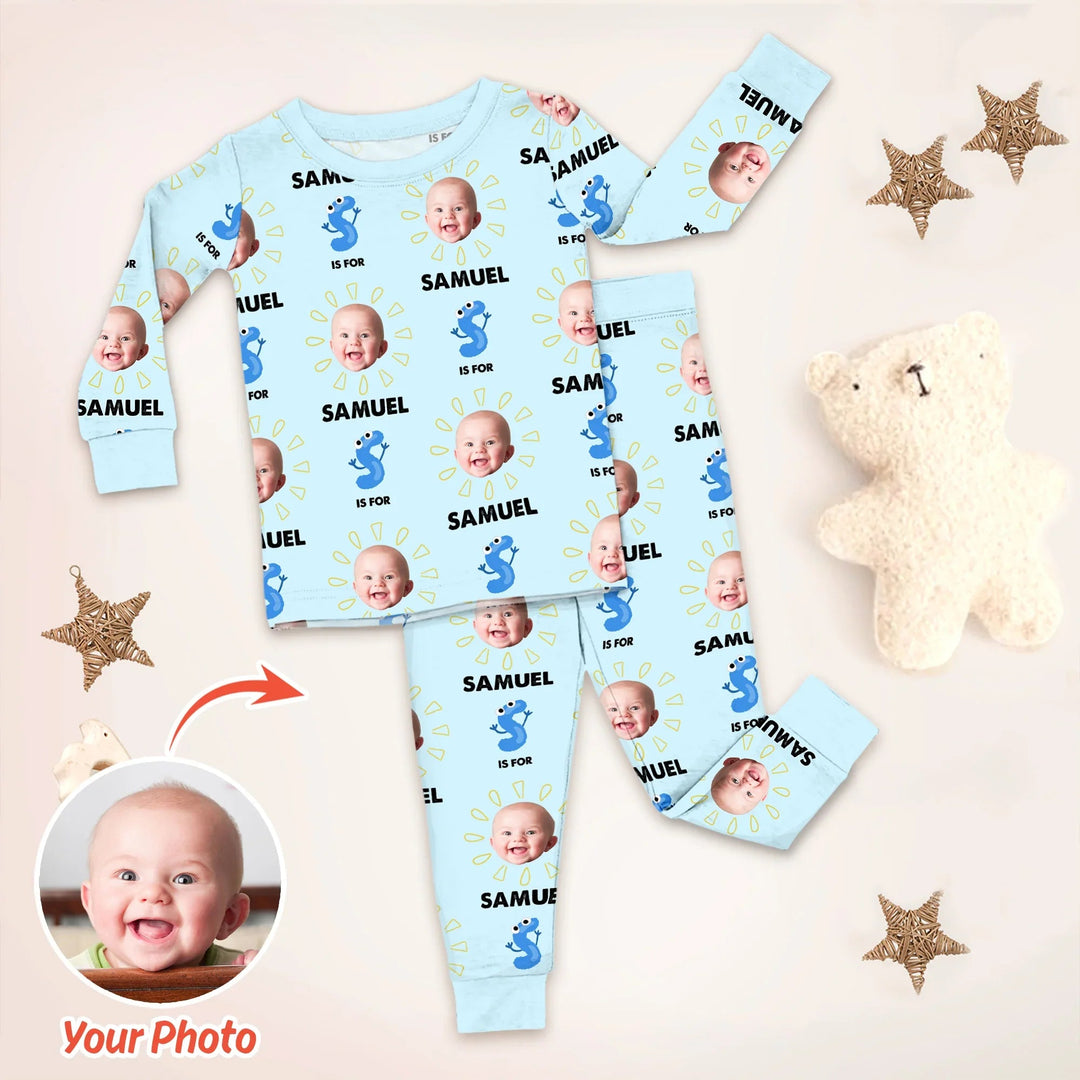 Alphabet Custom Face Baby Two Piece Long Sleeve Pajama Set , Alphabet Custom Face Baby Two Piece Long Sleeve Pajama Set - 12-18M
