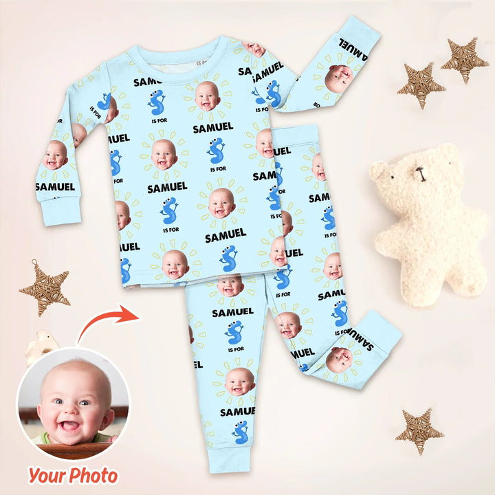Alphabet Custom Face Baby Two Piece Long Sleeve Pajama Set , Alphabet Custom Face Baby Two Piece Long Sleeve Pajama Set - 12-18M
