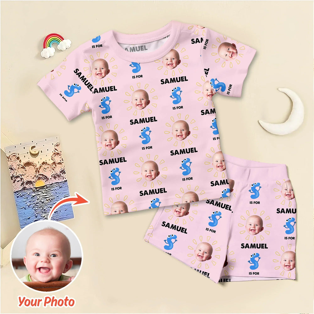 Alphabet Custom Face Baby Two Piece Short Sleeve Shorts Pajama Set - Zumbamboo