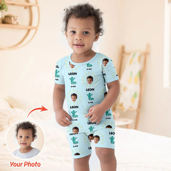 Alphabet Custom Face Baby Two Piece Short Sleeve Shorts Pajama Set - Zumbamboo