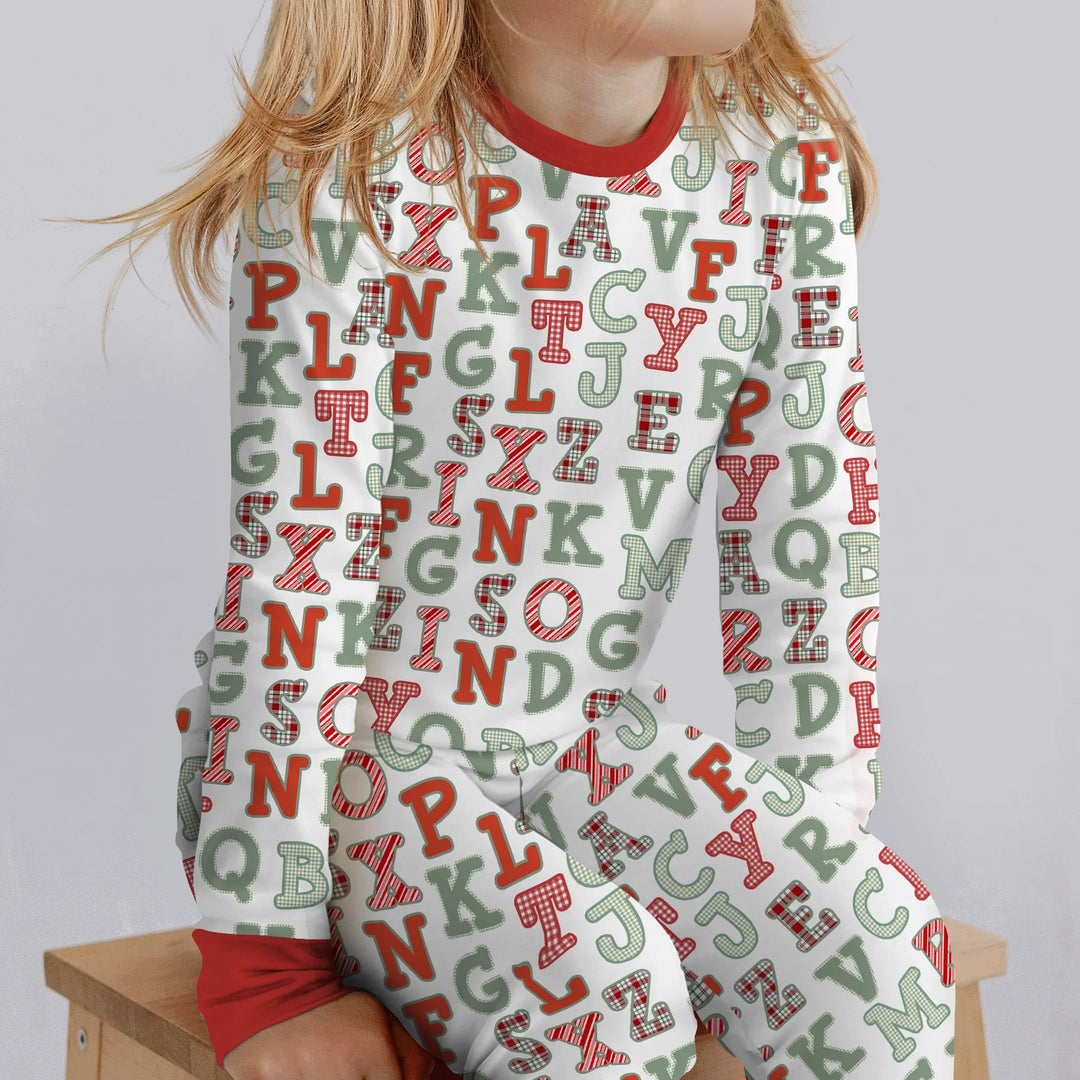 Alphabet Of Christmas Two Piece Long Sleeve Pajama Set - Zumbamboo
