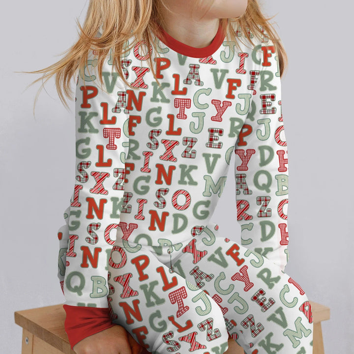 Alphabet Of Christmas Two Piece Long Sleeve Pajama Set - Zumbamboo