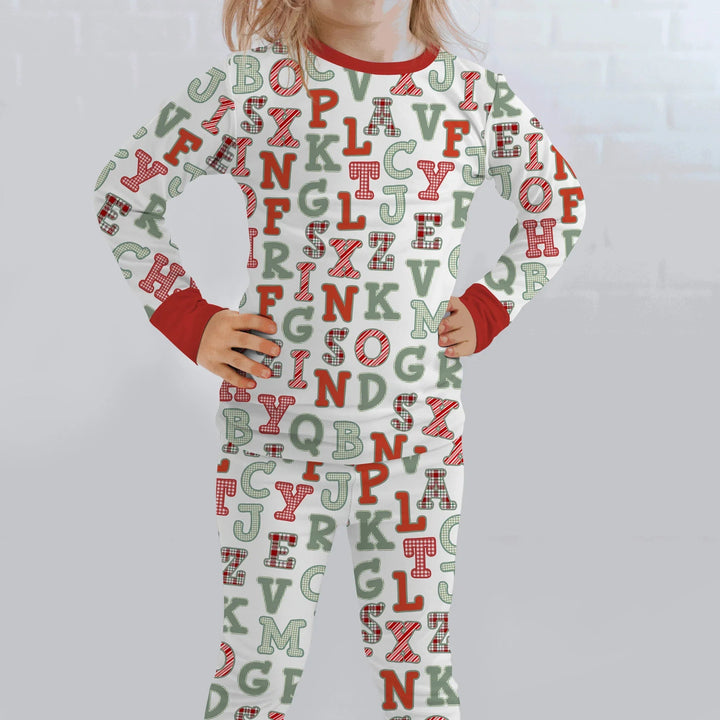 Alphabet Of Christmas Two Piece Long Sleeve Pajama Set - Zumbamboo