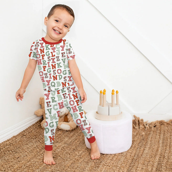 Alphabet Of Christmas Two Piece Short Sleeve Pajama Set - Zumbamboo