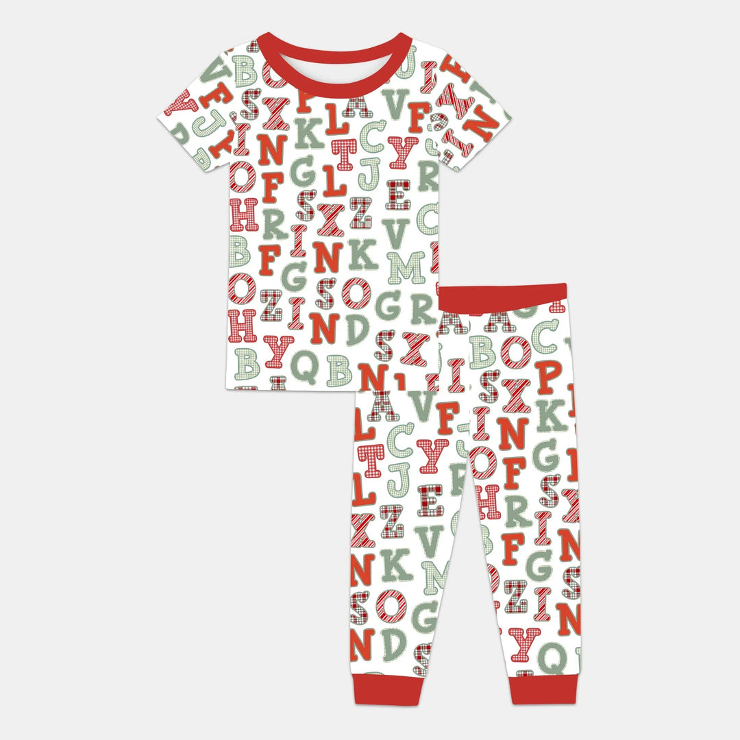 Alphabet Of Christmas Two Piece Short Sleeve Pajama Set - Zumbamboo