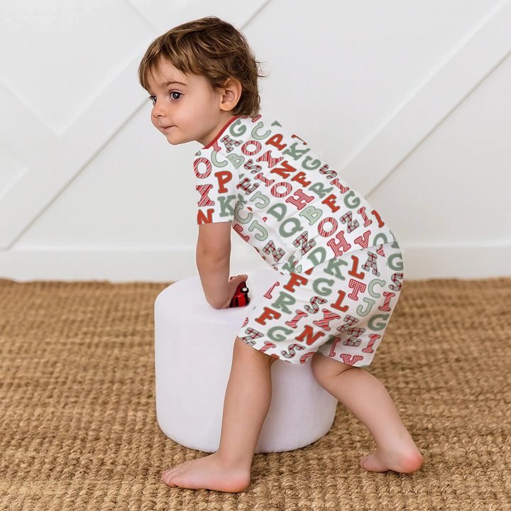 Alphabet Of Christmas Two Piece Short Sleeve Shorts Pajama Set - Zumbamboo