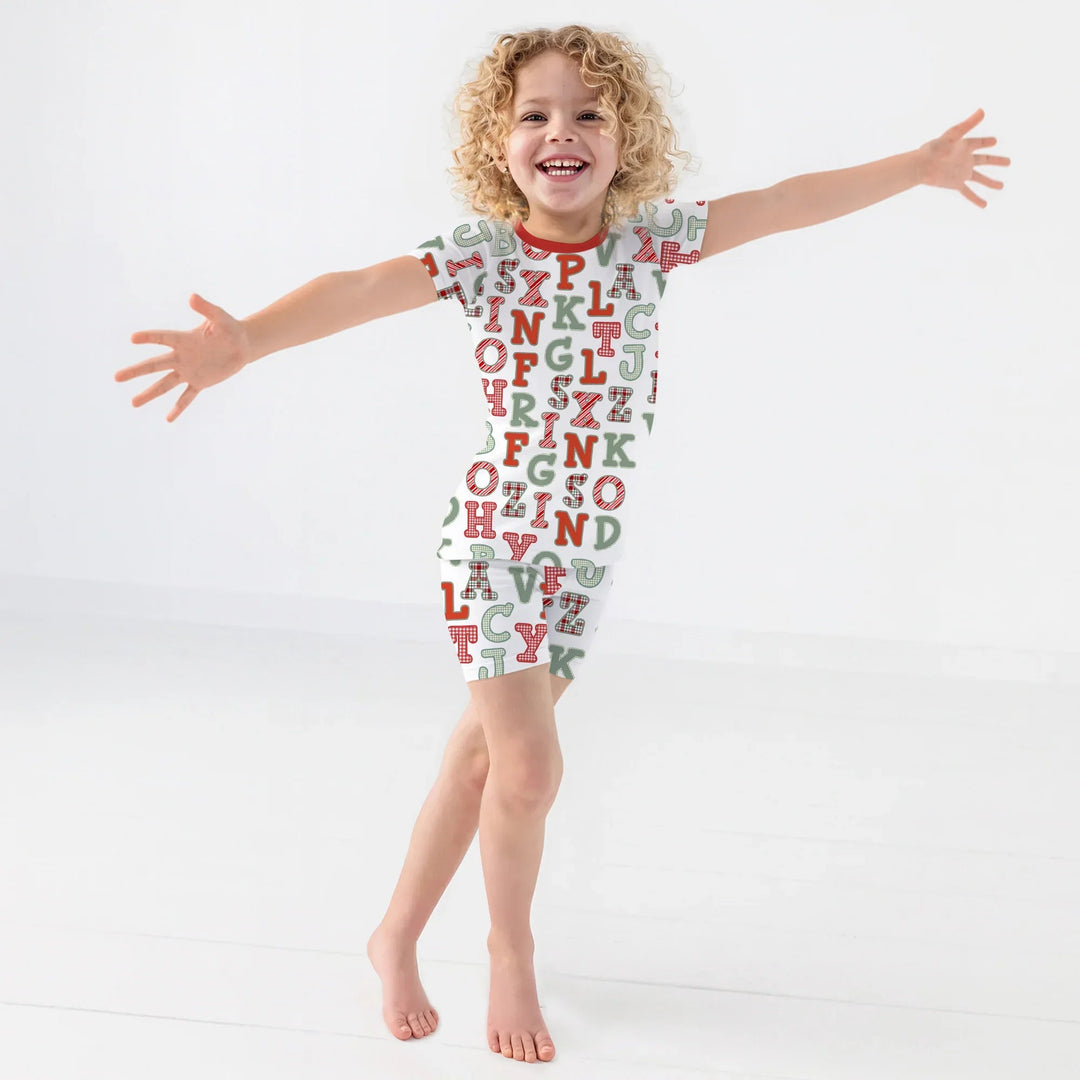 Alphabet Of Christmas Two Piece Short Sleeve Shorts Pajama Set - Zumbamboo