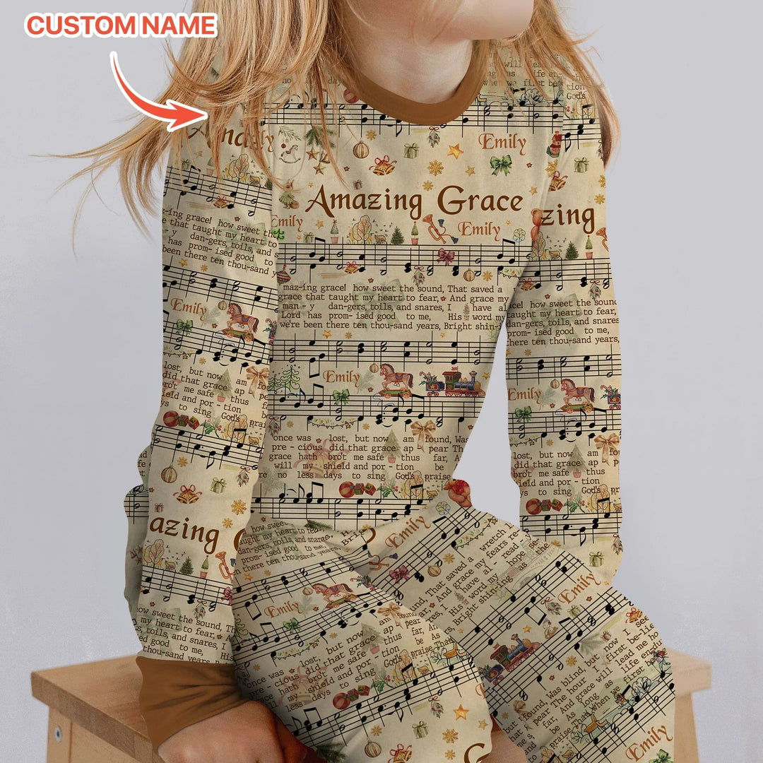 Amazing Grace Custom Name Two Piece Long Sleeve Pajama Set - Zumbamboo