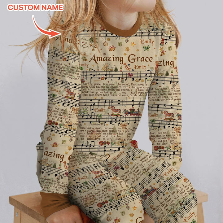 Amazing Grace Custom Name Two Piece Long Sleeve Pajama Set - Zumbamboo