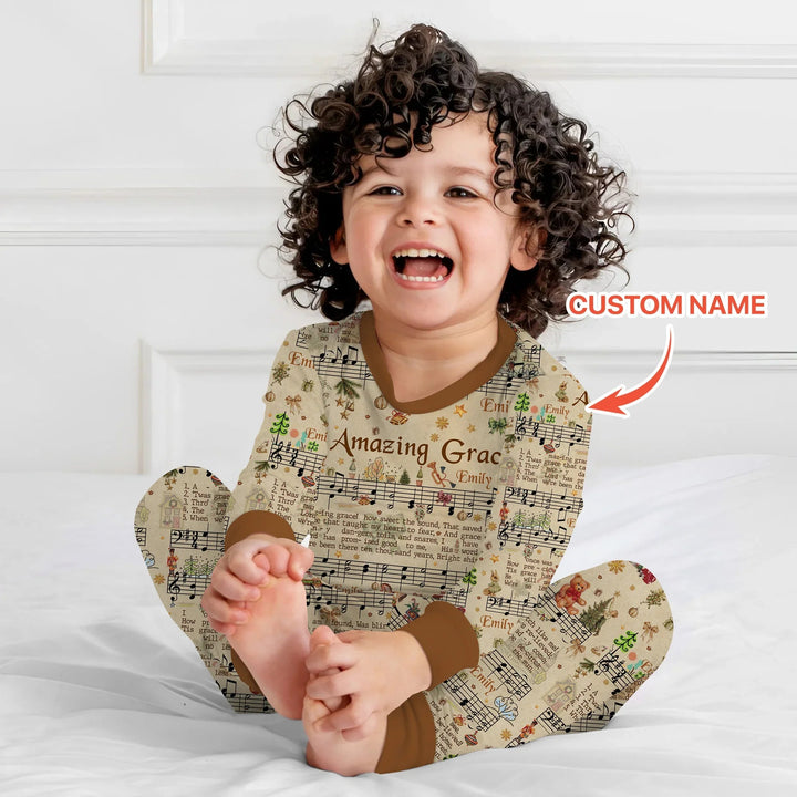Amazing Grace Custom Name Two Piece Long Sleeve Pajama Set - Zumbamboo