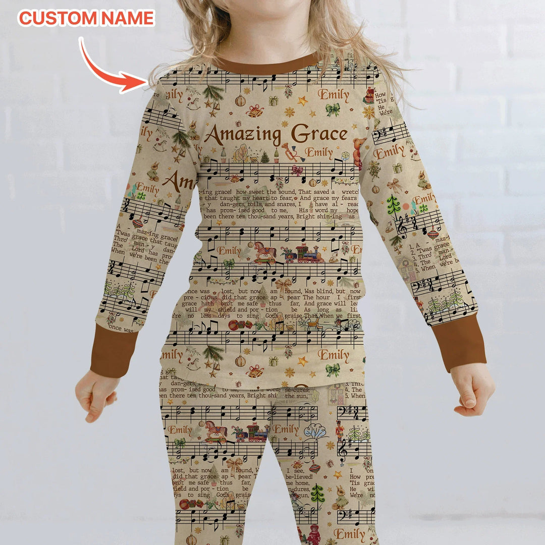Amazing Grace Custom Name Two Piece Long Sleeve Pajama Set - Zumbamboo