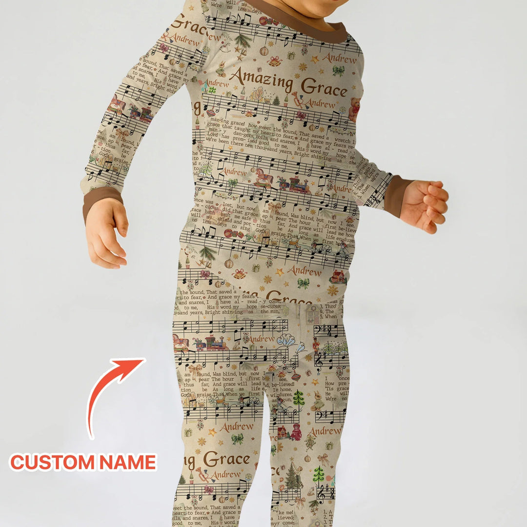 Amazing Grace Custom Name Two Piece Long Sleeve Pajama Set - Zumbamboo