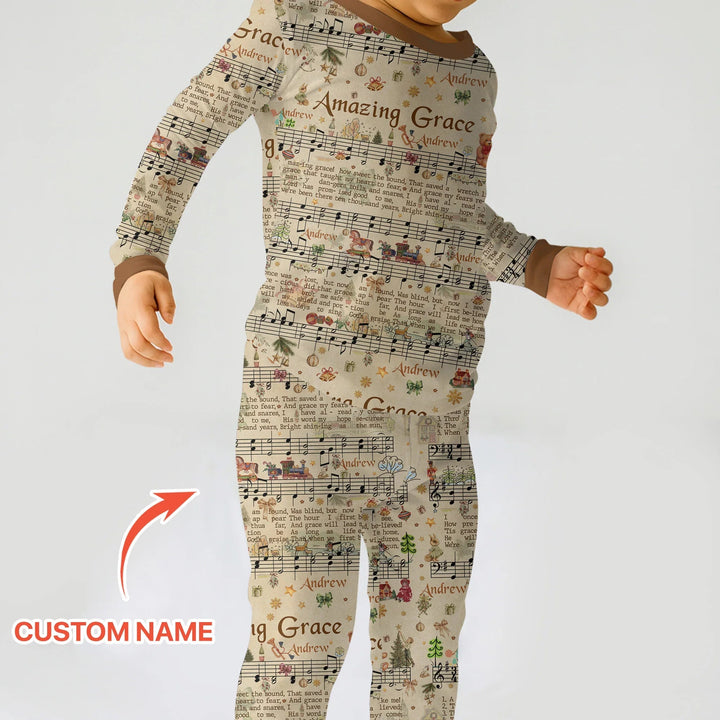 Amazing Grace Custom Name Two Piece Long Sleeve Pajama Set - Zumbamboo