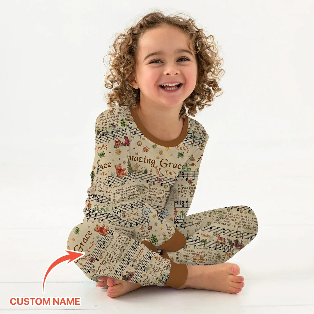 Amazing Grace Custom Name Two Piece Long Sleeve Pajama Set - Zumbamboo