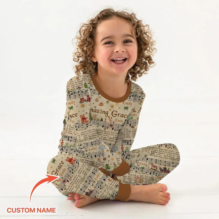 Amazing Grace Custom Name Two Piece Long Sleeve Pajama Set - Zumbamboo