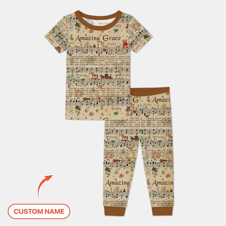 Amazing Grace Custom Name Two Piece Short Sleeve Pajama Set - Zumbamboo