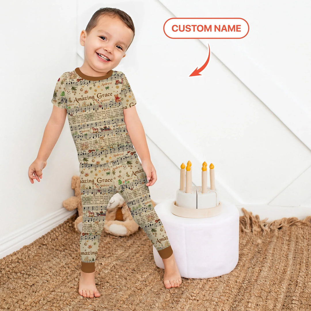 Amazing Grace Custom Name Two Piece Short Sleeve Pajama Set - Zumbamboo