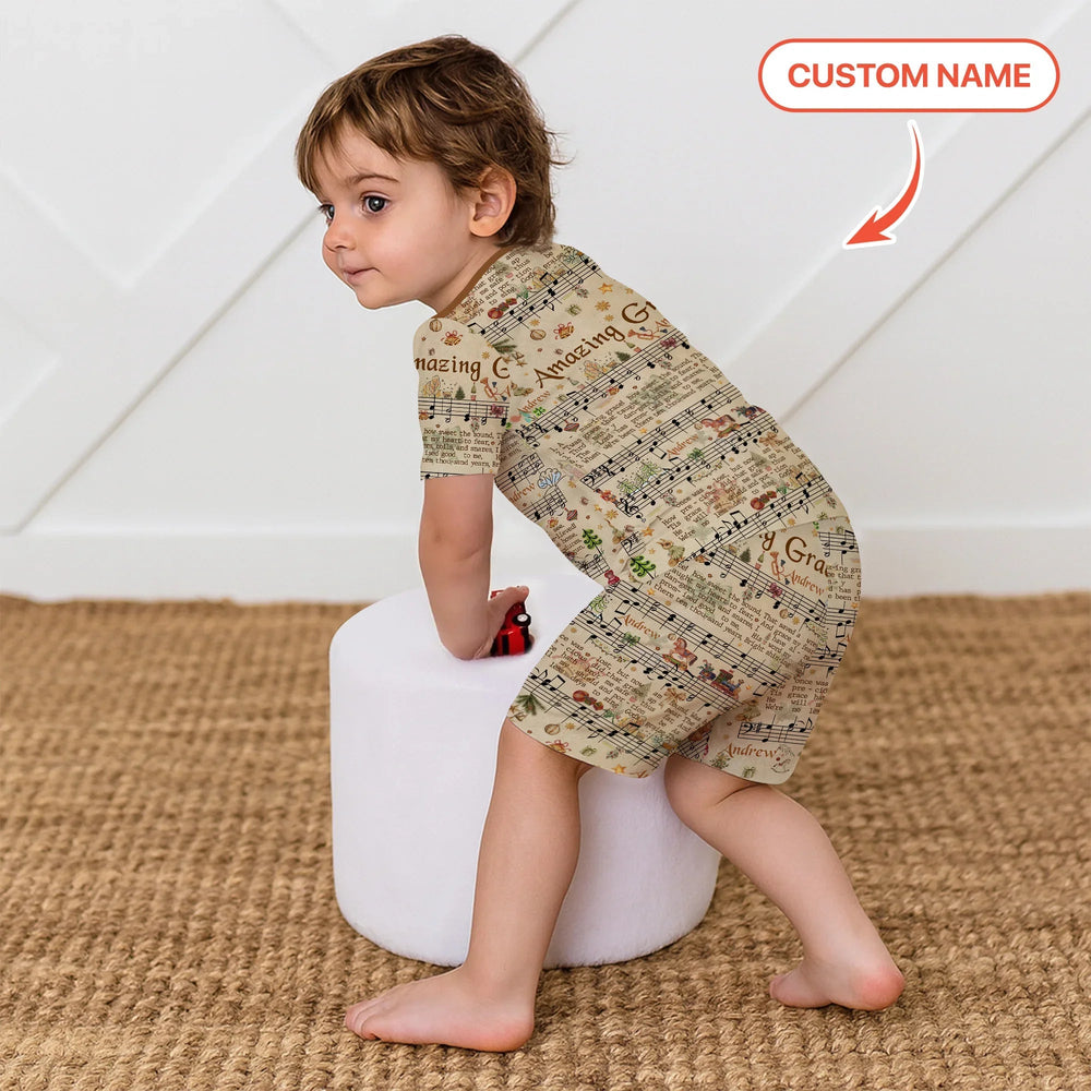 Amazing Grace Custom Name Two Piece Short Sleeve Shorts Pajama Set - Zumbamboo