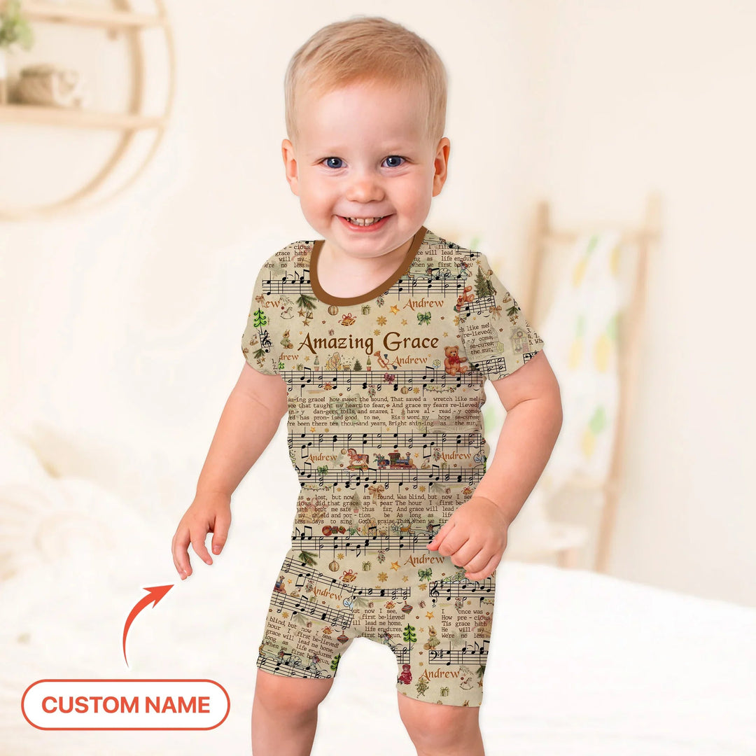 Amazing Grace Custom Name Two Piece Short Sleeve Shorts Pajama Set - Zumbamboo