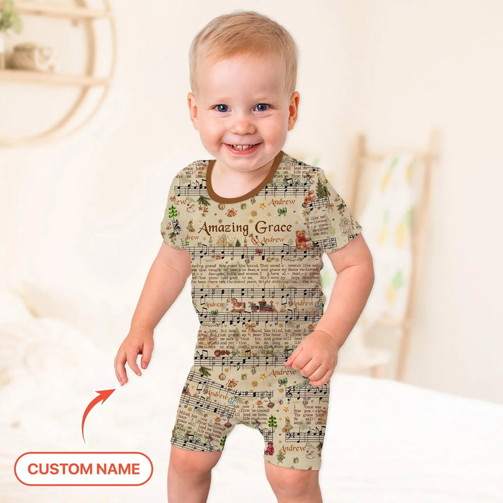 Amazing Grace Custom Name Two Piece Short Sleeve Shorts Pajama Set - Zumbamboo