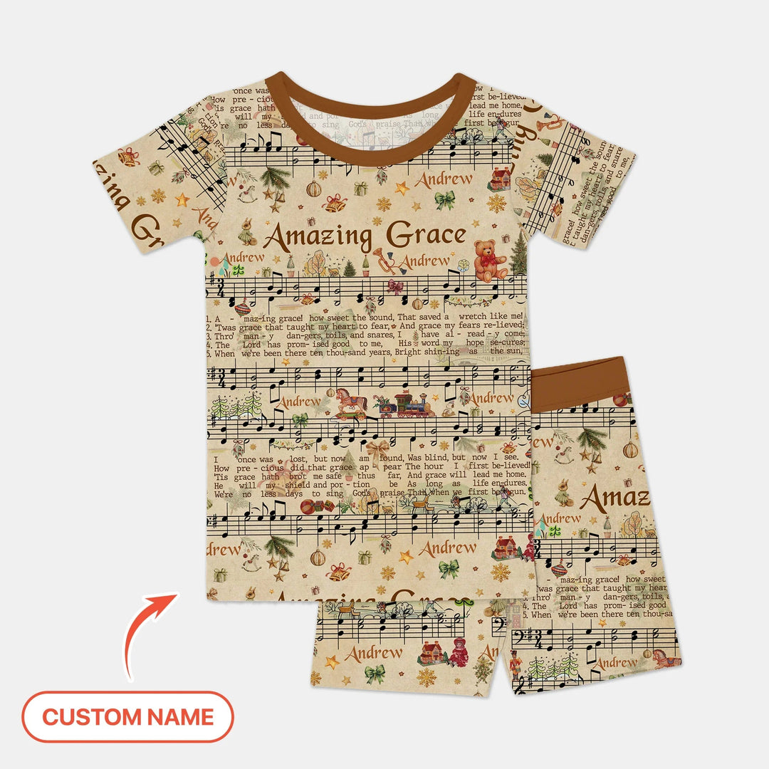 Amazing Grace Custom Name Two Piece Short Sleeve Shorts Pajama Set - Zumbamboo