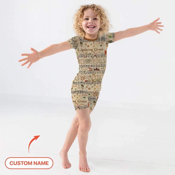 Amazing Grace Custom Name Two Piece Short Sleeve Shorts Pajama Set - Zumbamboo