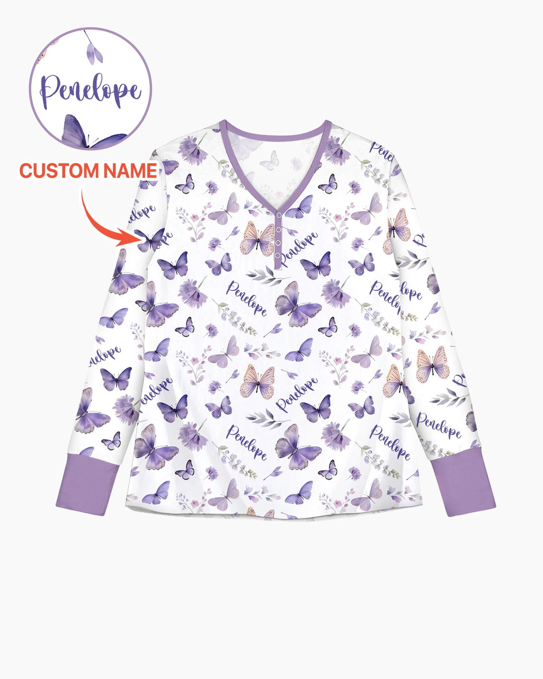 Custom Name Lilac Bloom Bamboo Women Pajama Set