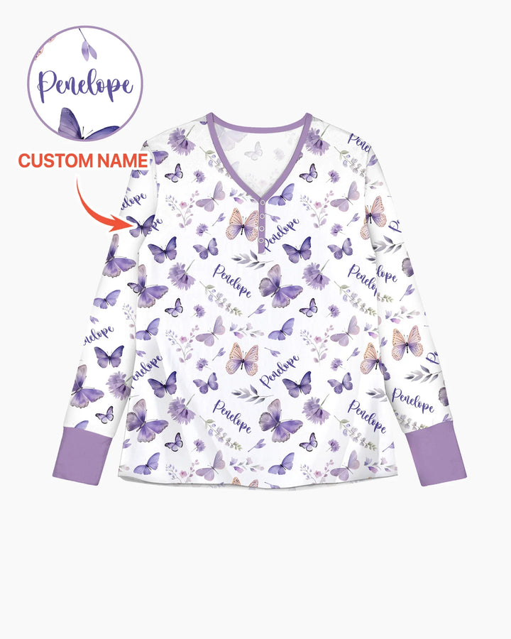 Custom Name Lilac Bloom Bamboo Women Pajama Set