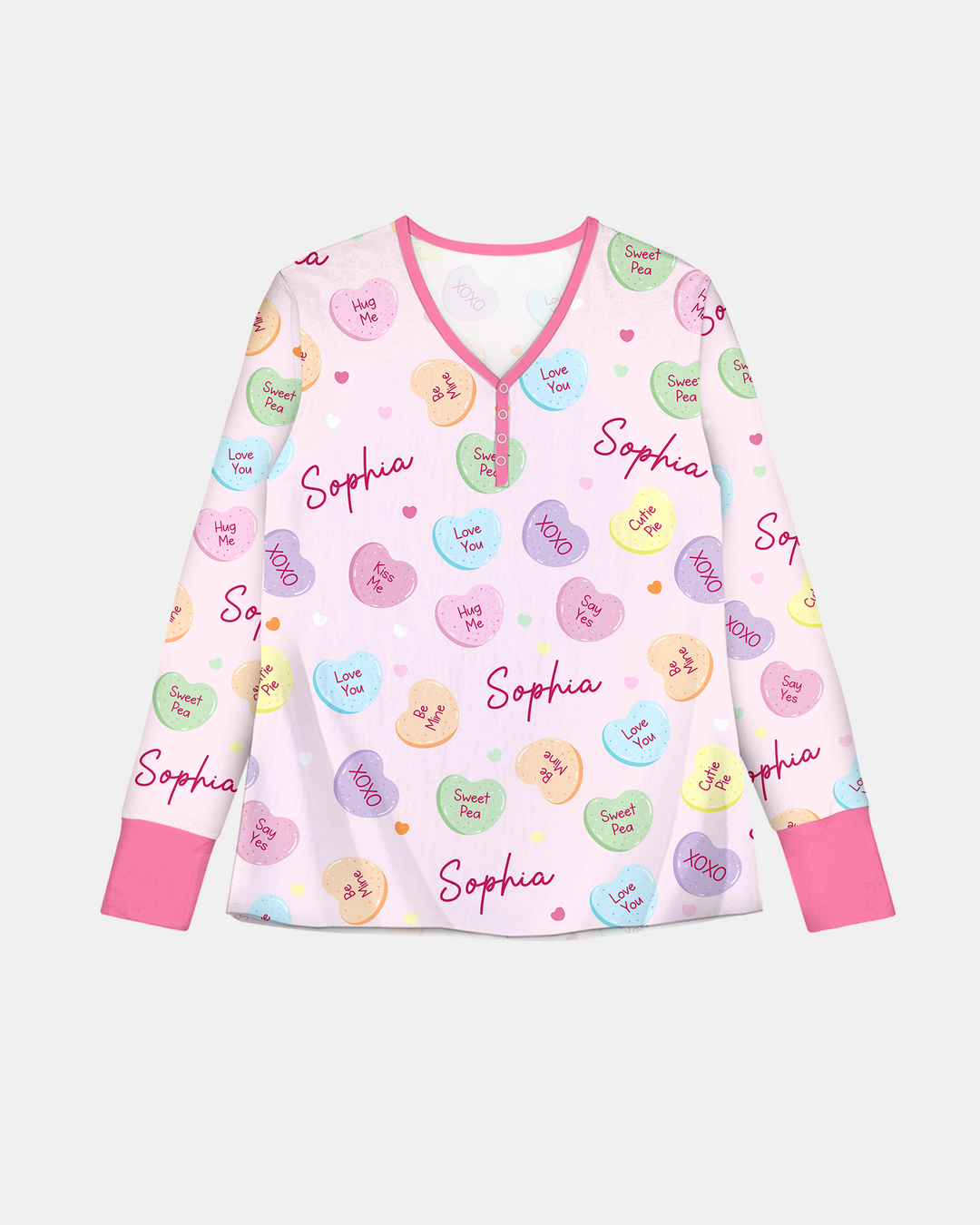 Custom Name Colorful Candy Hearts Family Matching Women Pajama Set