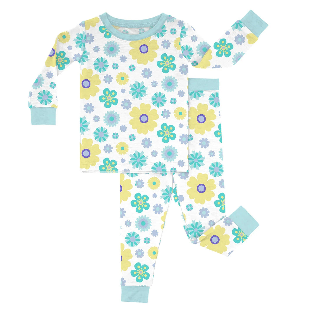 Aqua Floral Two Piece Pajama Set - Zumbamboo