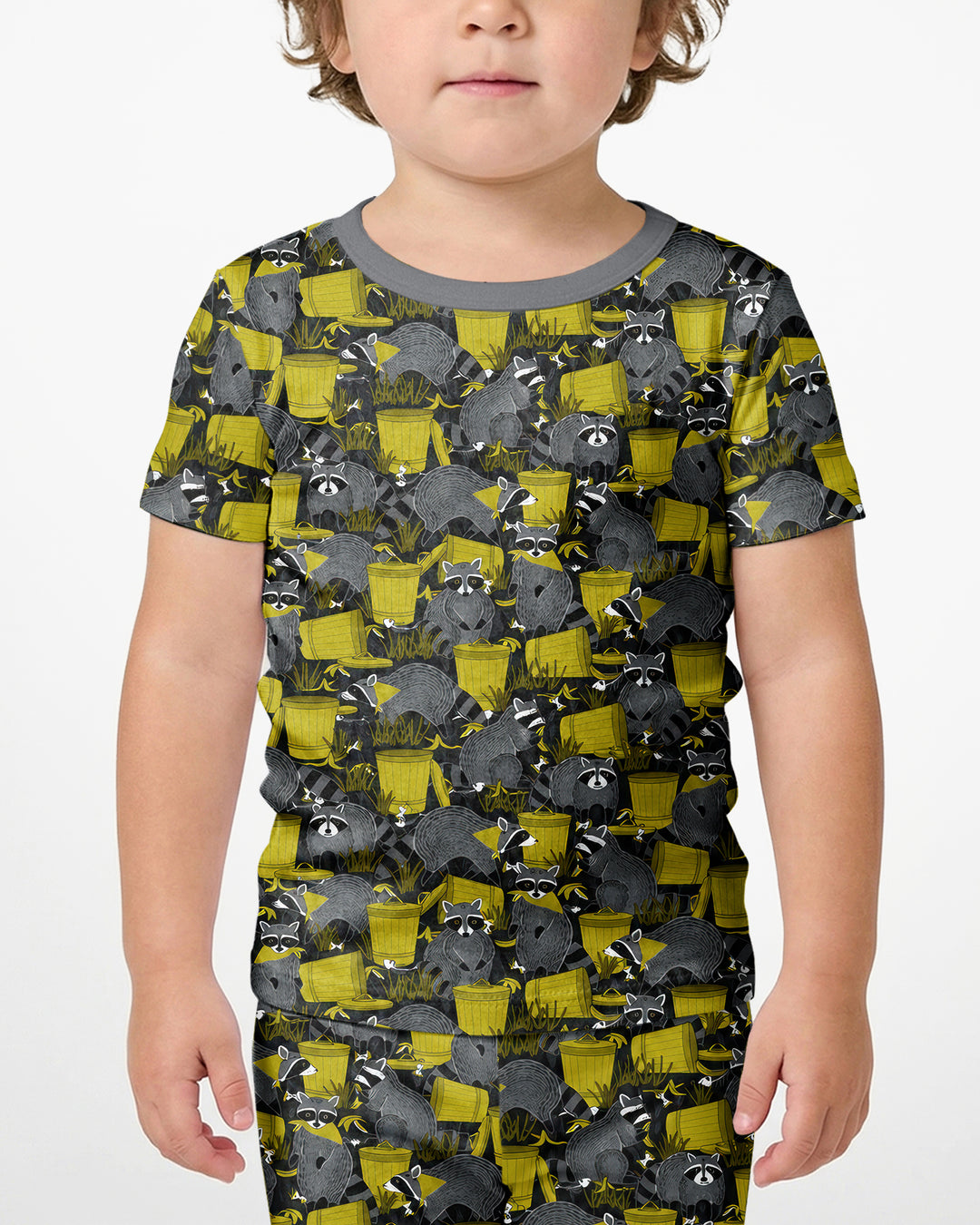 Raccoons With Garbage Cans Bamboo Two Piece Short Sleeve Shorts Pajama Set