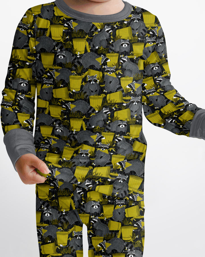 Raccoons With Garbage Cans Bamboo Two Piece Long Sleeve Pajama Set