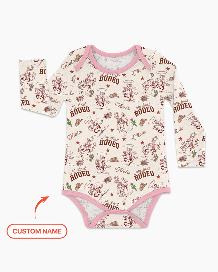 Custom Name First Rodeo Family Matching Bamboo Bodysuit