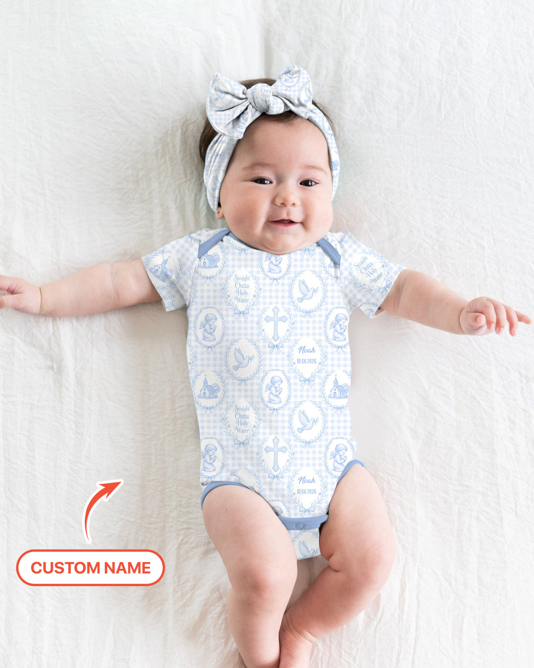 Custom Name Baptism Straight Outta Holy Water Bamboo Bodysuit