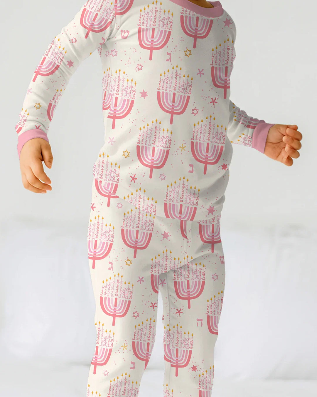 Hannukkah Menorah Family Matching Two Piece Long Sleeve Pajama Set , Hannukkah Menorah Family Matching Two Piece Long Sleeve Pajama Set - 12-18M / Girl