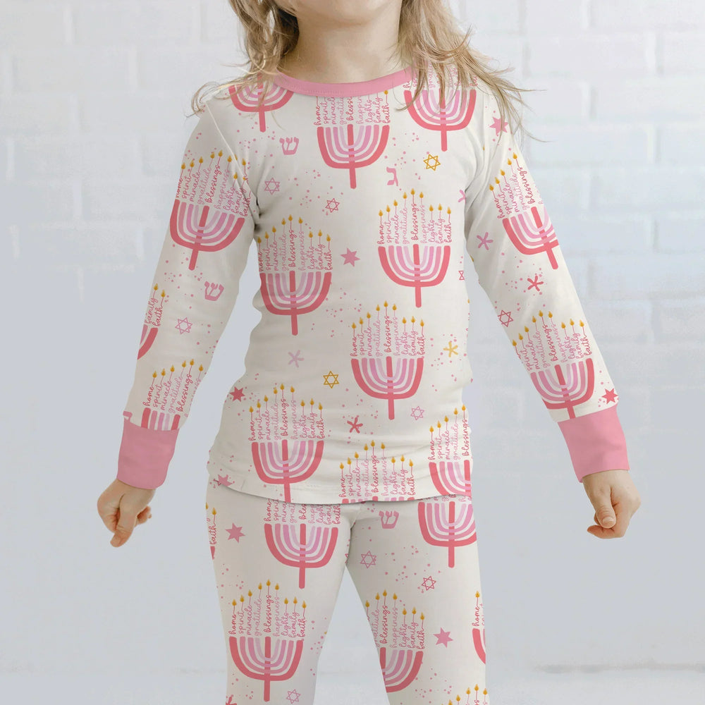 Hannukkah Menorah Family Matching Two Piece Long Sleeve Pajama Set , Hannukkah Menorah Family Matching Two Piece Long Sleeve Pajama Set - 12-18M / Girl