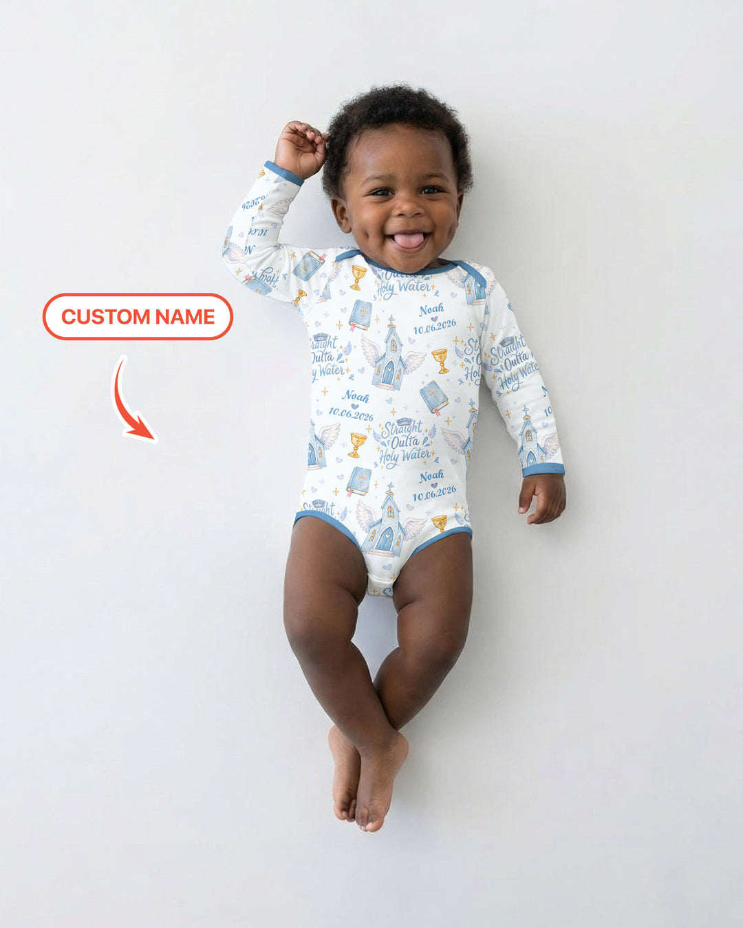 Custom Name Baptism Christening Straight Outta Holy Water Bamboo Bodysuit