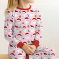 Conjunto de pijama de dos piezas de bambú de manga larga de Papá Noel dulce de Navidad