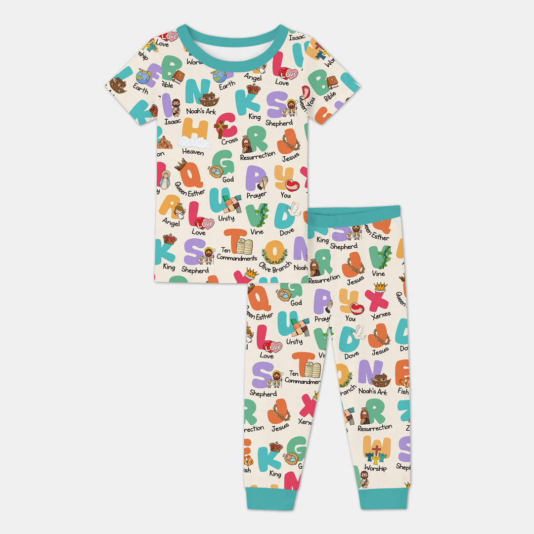 Biblical Alphabet Two Piece Short Sleeve Pajama Set