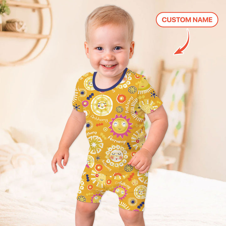 Custom Name Solar Dream Two Piece Short Sleeve Shorts Pajama Set