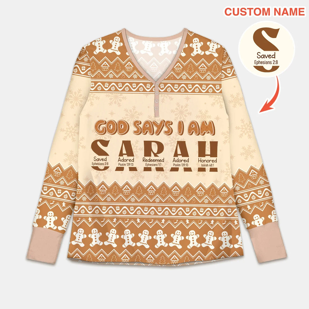 Personalized Ginger Bread God Says I Am Women Pajama Set , Personalized Ginger Bread God Says I Am Women Pajama Set - Only Shirt / S / Chocolate Brown