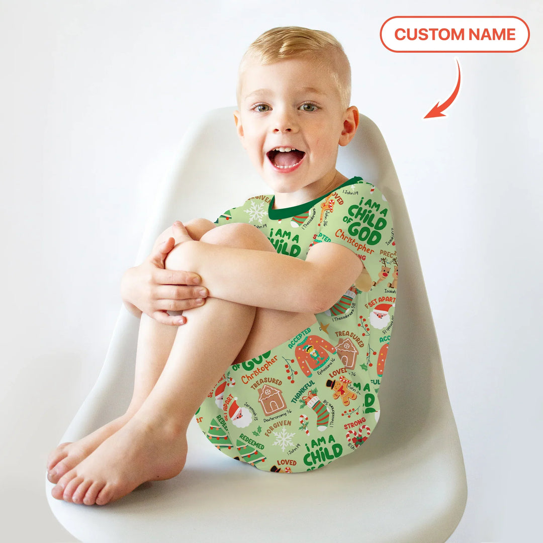 Merry Christmas I Am A Child Of God Two Piece Short Sleeve Shorts Pajama Set