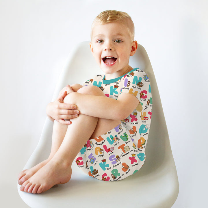 Biblical Alphabet Two Piece Short Sleeve Shorts Pajama Set