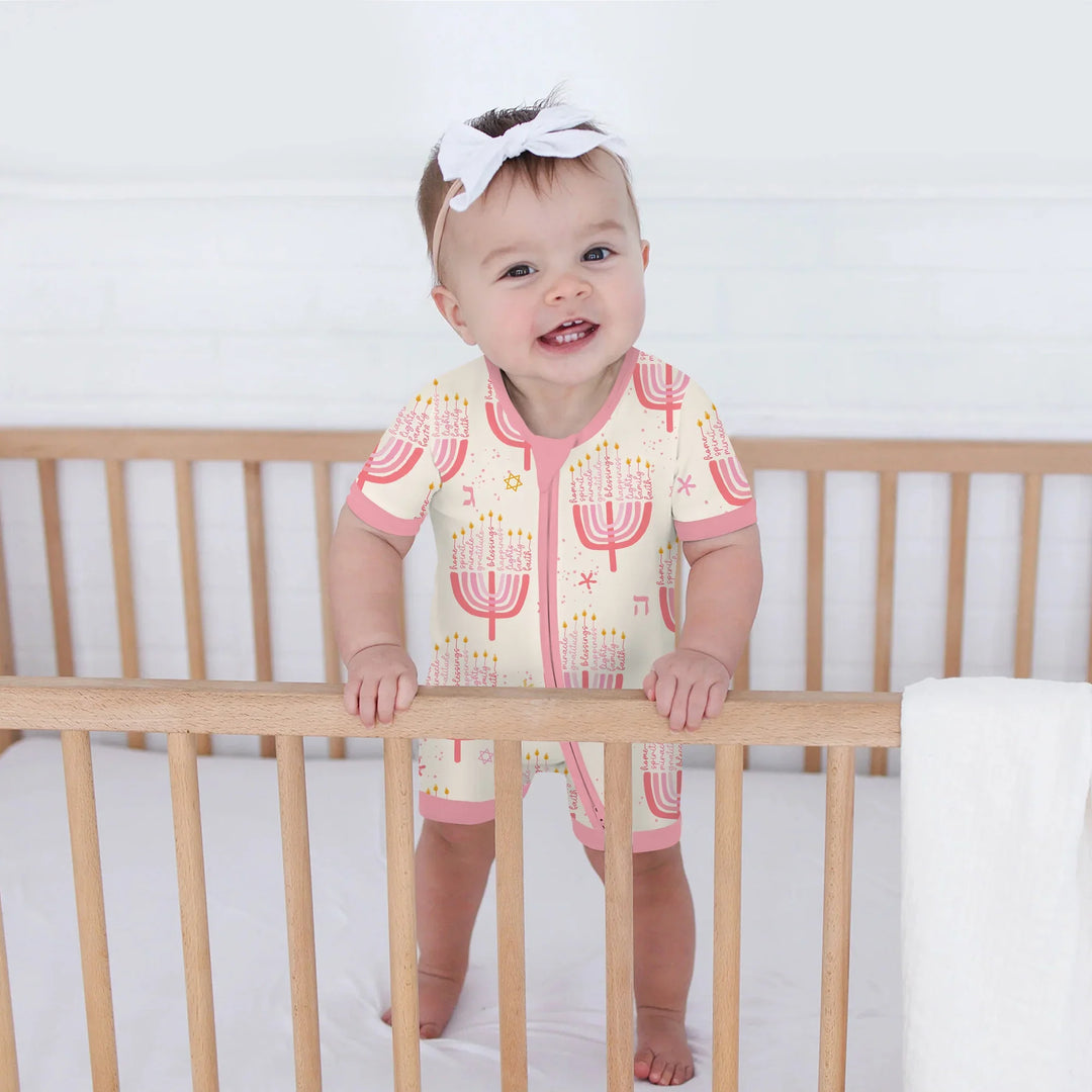 Hannukkah Menorah Family Matching Shorty Zippy , Hannukkah Menorah Family Matching Shorty Zippy - 0-3M / Girl